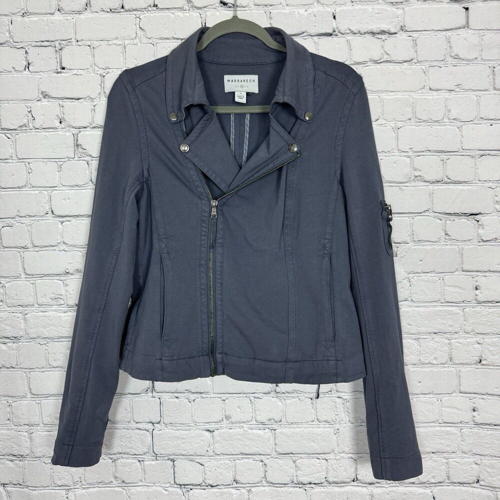 Anthropologie Marrakech Tavi Moto Zip Up Jacket Womens M Blue Gray Cotton Casual